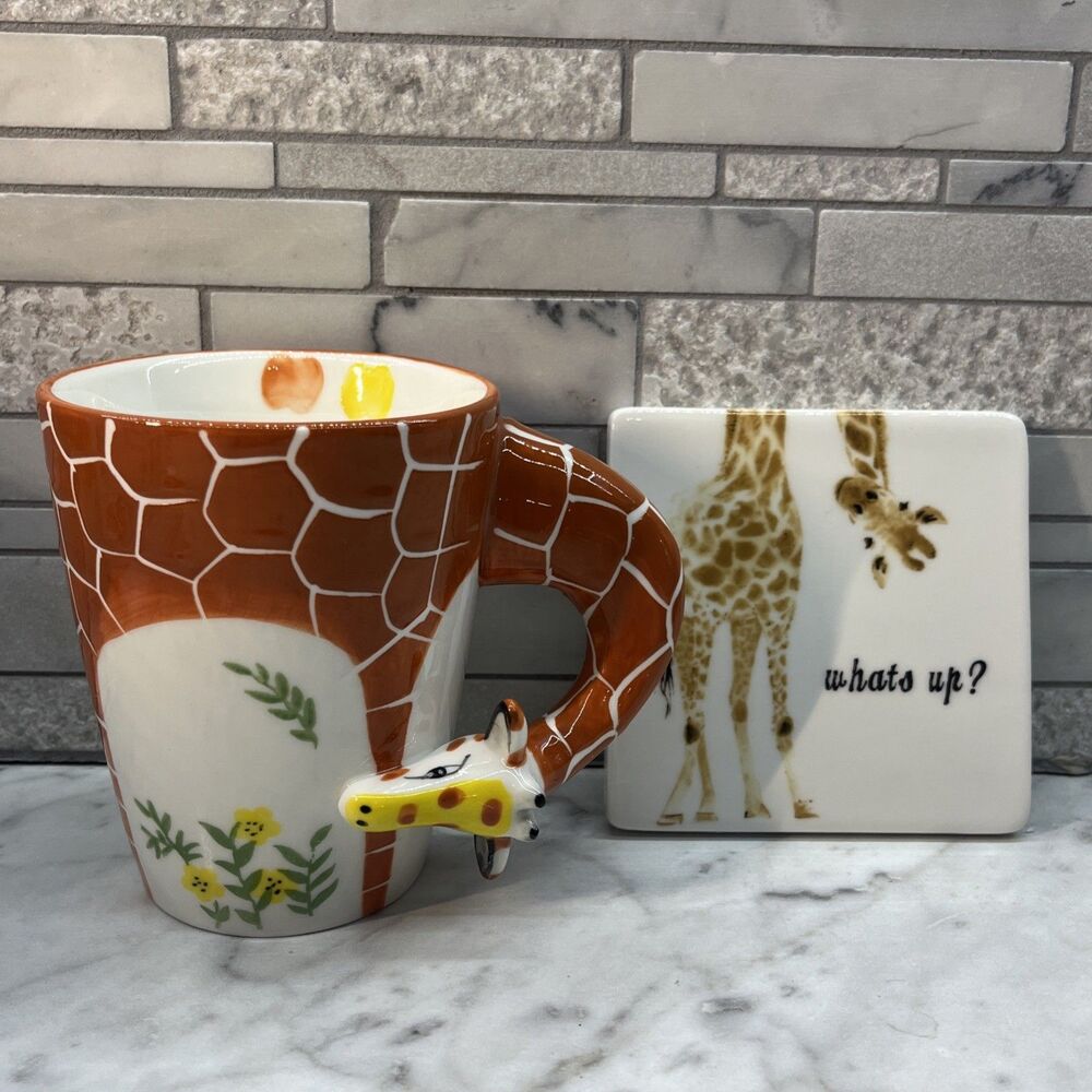 InFLOATables Giraffe shaped mug with coaster new in box, unique gift mug collect